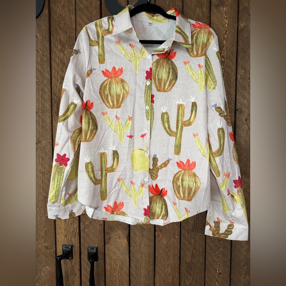 Cactus Print Button-Up Shirt